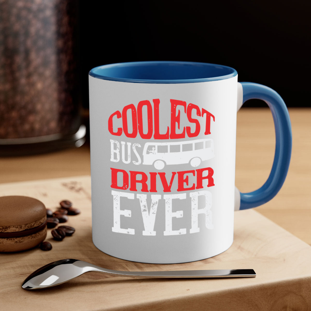 Coolest bus driver ever mug with colorful handle and glossy finish, available in multiple colors and sizes.
