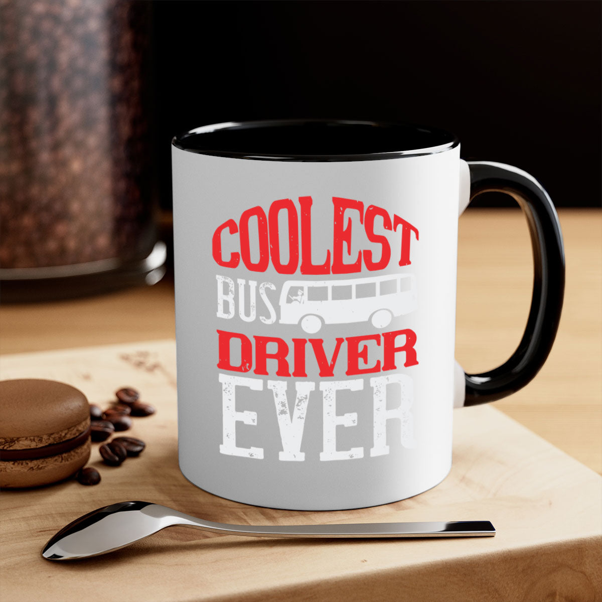 Coolest bus driver ever mug with colorful handle and glossy finish, available in multiple colors and sizes.