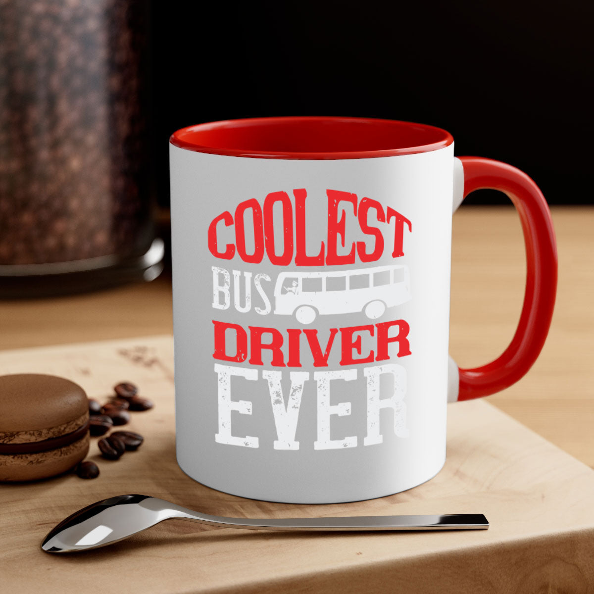 Coolest bus driver ever mug with colorful handle and glossy finish, available in multiple colors and sizes.