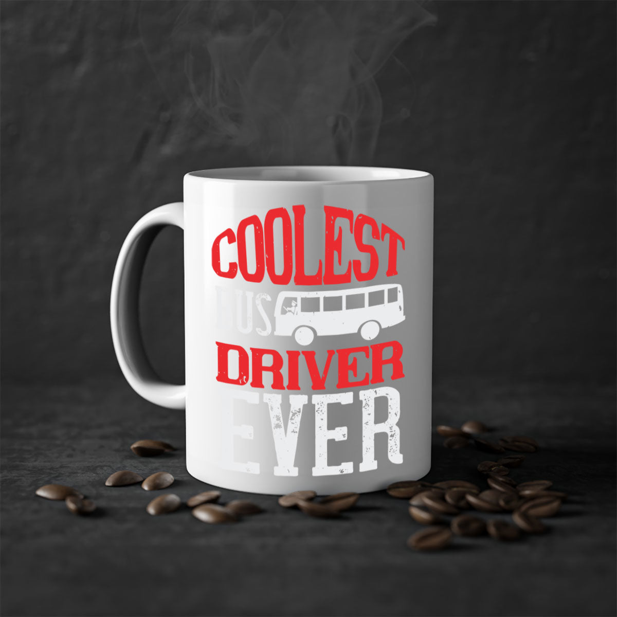 Coolest bus driver ever mug with colorful handle and glossy finish, available in multiple colors and sizes.