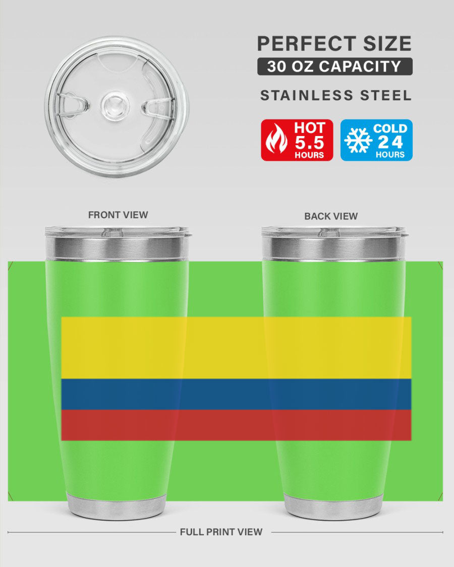 Colombia 161# Tumbler showcasing vibrant colors and double wall vacuum insulation, perfect for hot and cold beverages.