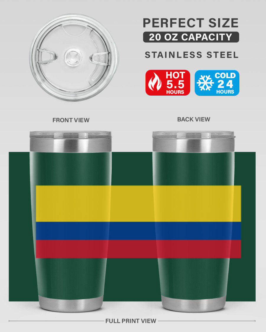 Colombia 161# Tumbler showcasing vibrant colors and double wall vacuum insulation, perfect for hot and cold beverages.