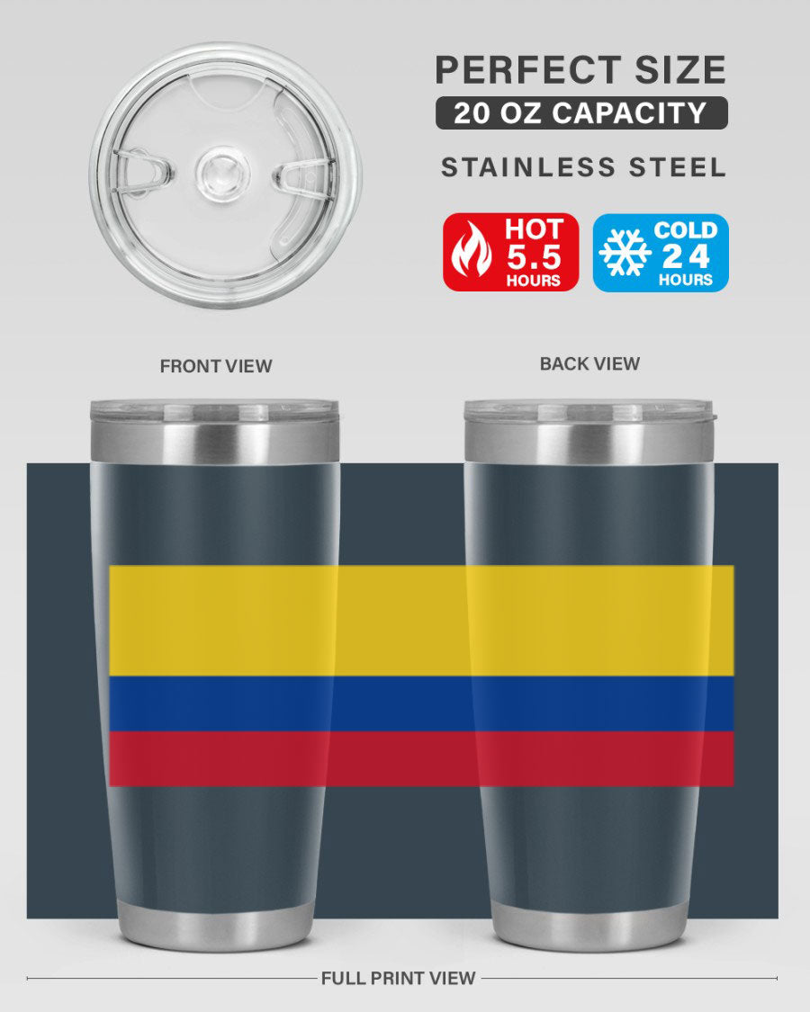 Colombia 161# Tumbler showcasing vibrant colors and double wall vacuum insulation, perfect for hot and cold beverages.