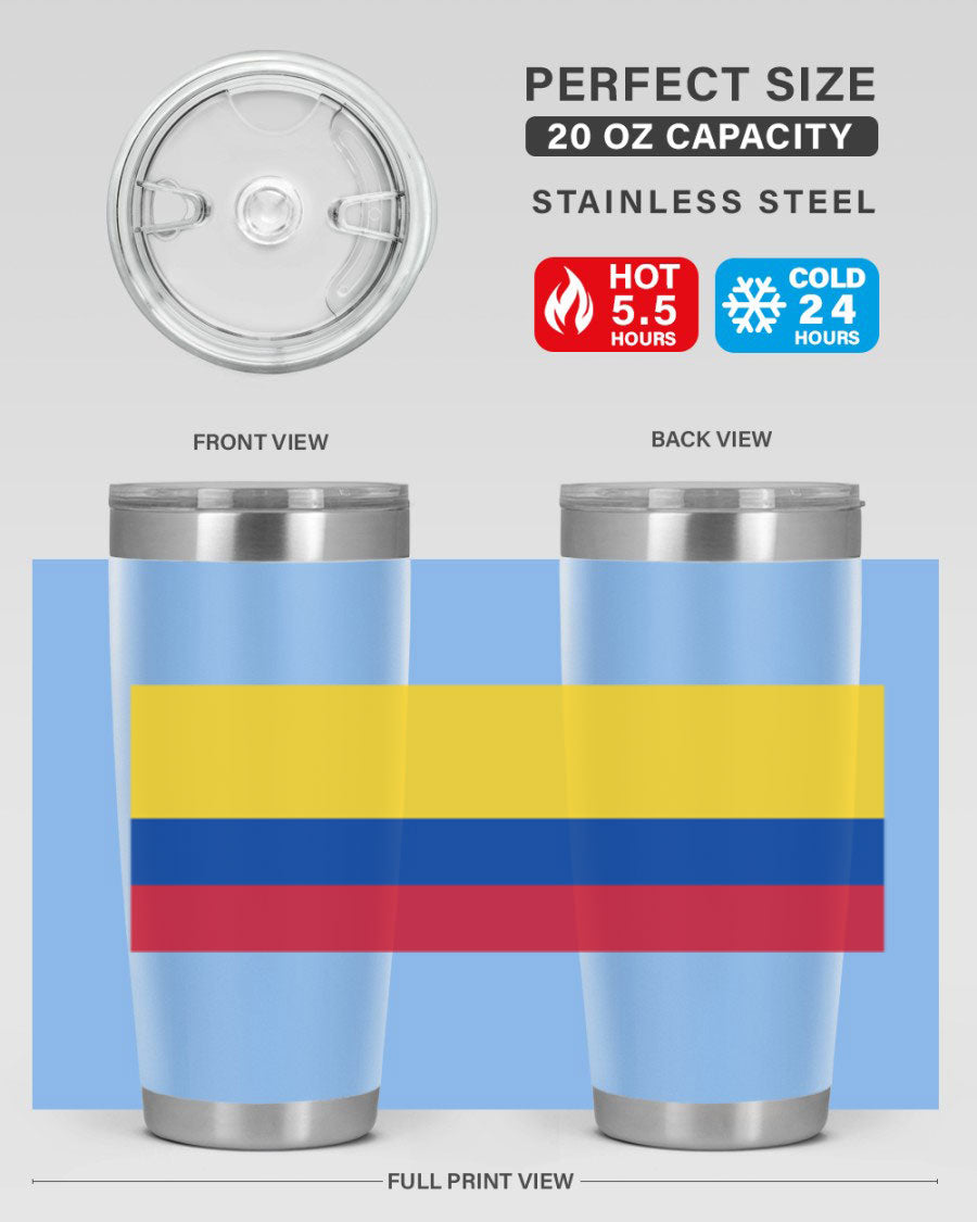 Colombia 161# Tumbler showcasing vibrant colors and double wall vacuum insulation, perfect for hot and cold beverages.