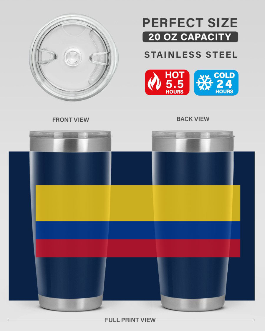 Colombia 161# Tumbler showcasing vibrant colors and double wall vacuum insulation, perfect for hot and cold beverages.