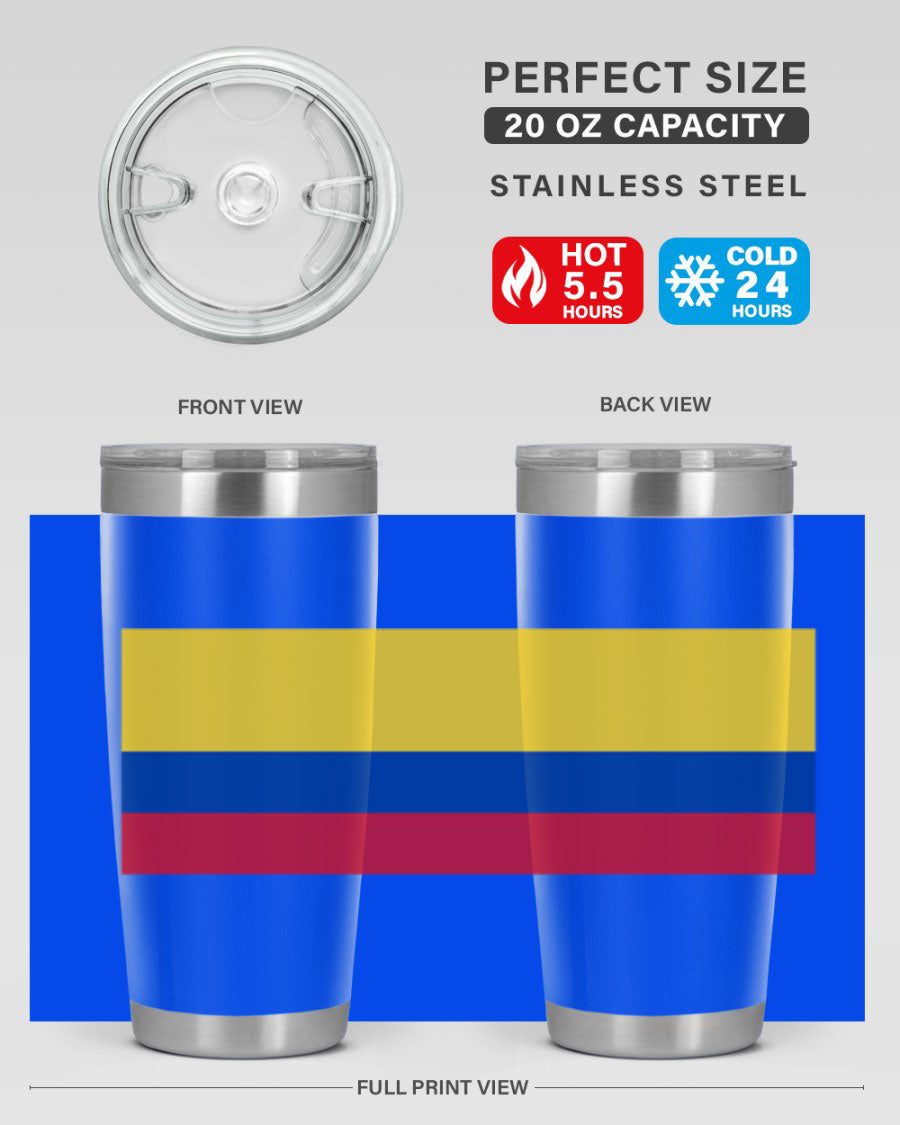 Colombia 161# Tumbler showcasing vibrant colors and double wall vacuum insulation, perfect for hot and cold beverages.