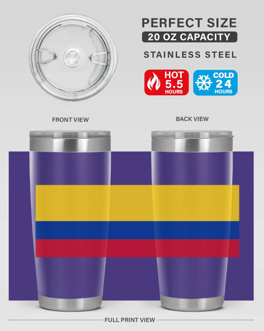 Colombia 161# Tumbler showcasing vibrant colors and double wall vacuum insulation, perfect for hot and cold beverages.