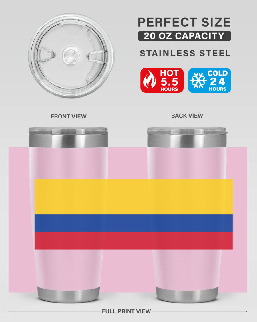 Colombia 161# Tumbler showcasing vibrant colors and double wall vacuum insulation, perfect for hot and cold beverages.