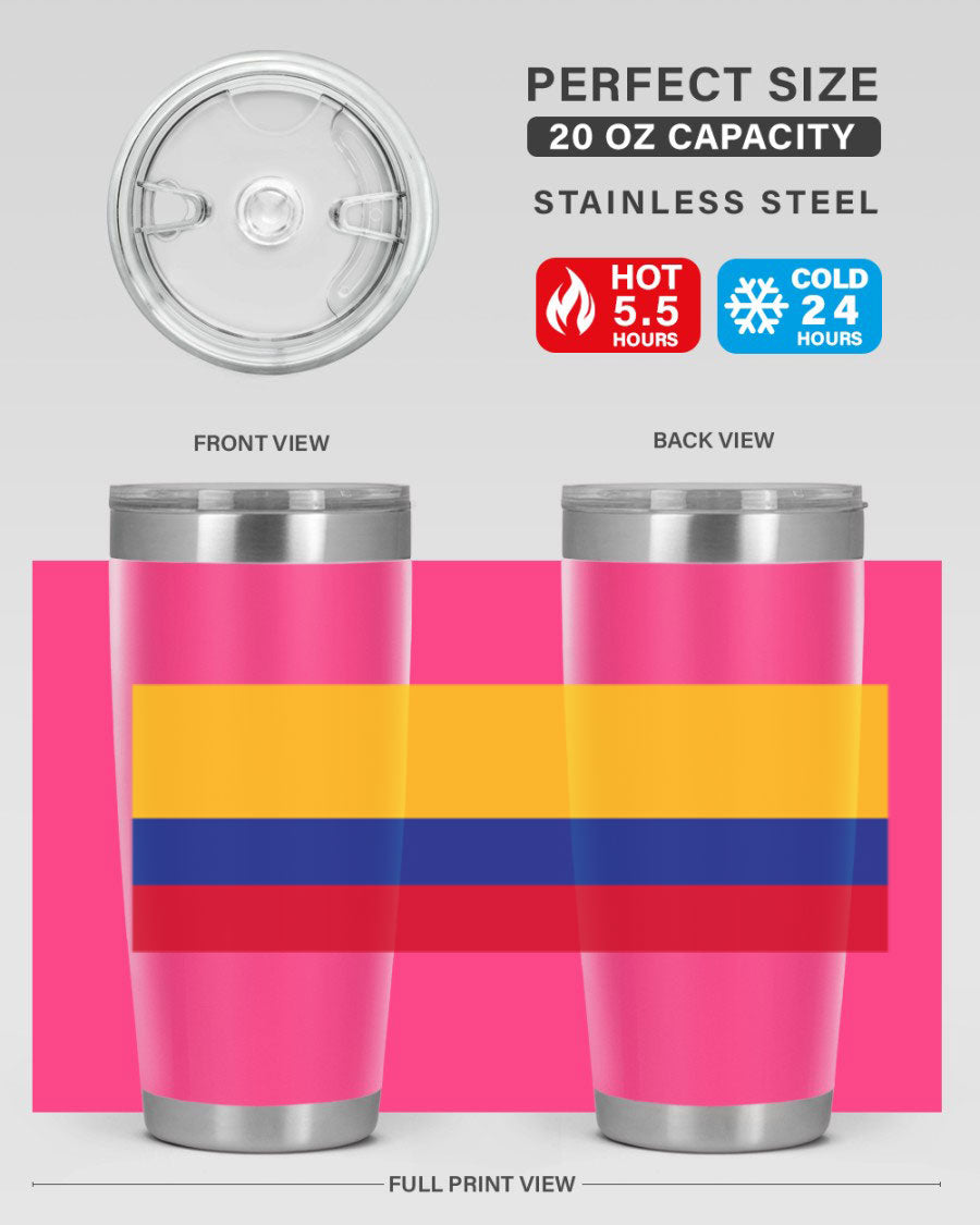 Colombia 161# Tumbler showcasing vibrant colors and double wall vacuum insulation, perfect for hot and cold beverages.