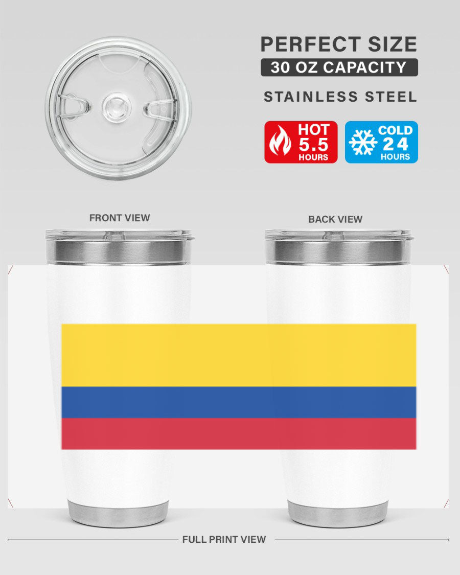 Colombia 161# Tumbler showcasing vibrant colors and double wall vacuum insulation, perfect for hot and cold beverages.