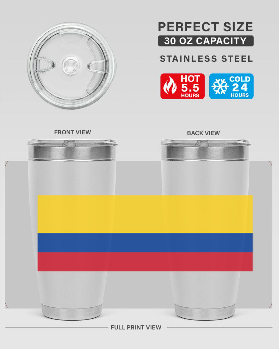 Colombia 161# Tumbler showcasing vibrant colors and double wall vacuum insulation, perfect for hot and cold beverages.