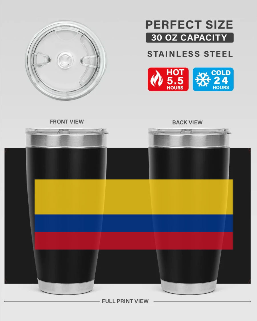 Colombia 161# Tumbler showcasing vibrant colors and double wall vacuum insulation, perfect for hot and cold beverages.