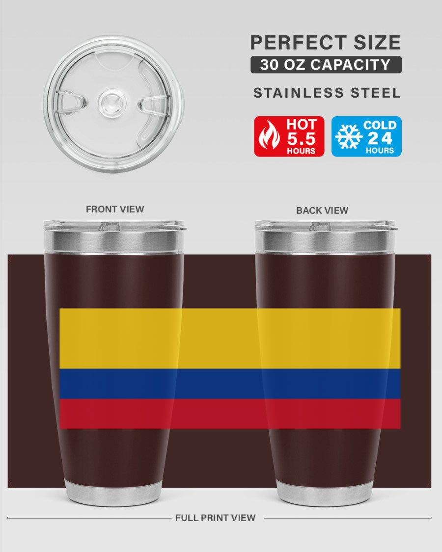 Colombia 161# Tumbler showcasing vibrant colors and double wall vacuum insulation, perfect for hot and cold beverages.