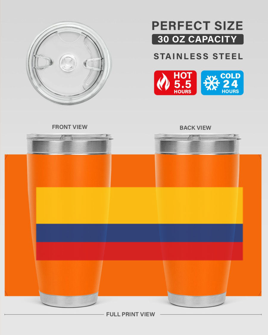 Colombia 161# Tumbler showcasing vibrant colors and double wall vacuum insulation, perfect for hot and cold beverages.
