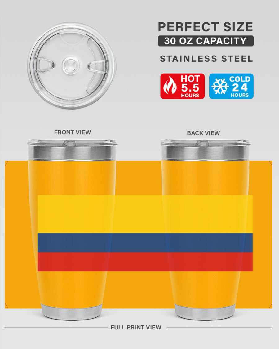 Colombia 161# Tumbler showcasing vibrant colors and double wall vacuum insulation, perfect for hot and cold beverages.