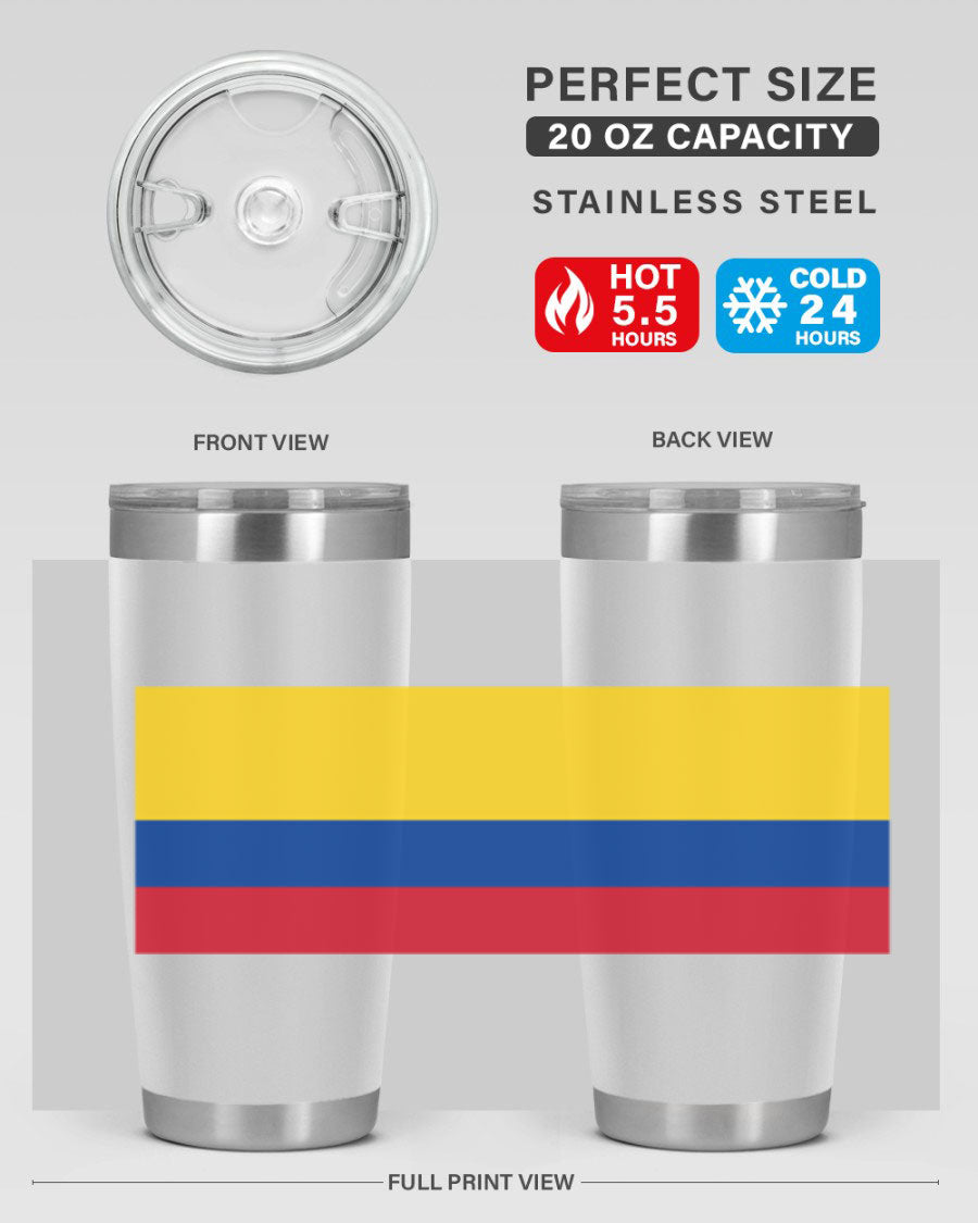 Colombia 161# Tumbler showcasing vibrant colors and double wall vacuum insulation, perfect for hot and cold beverages.
