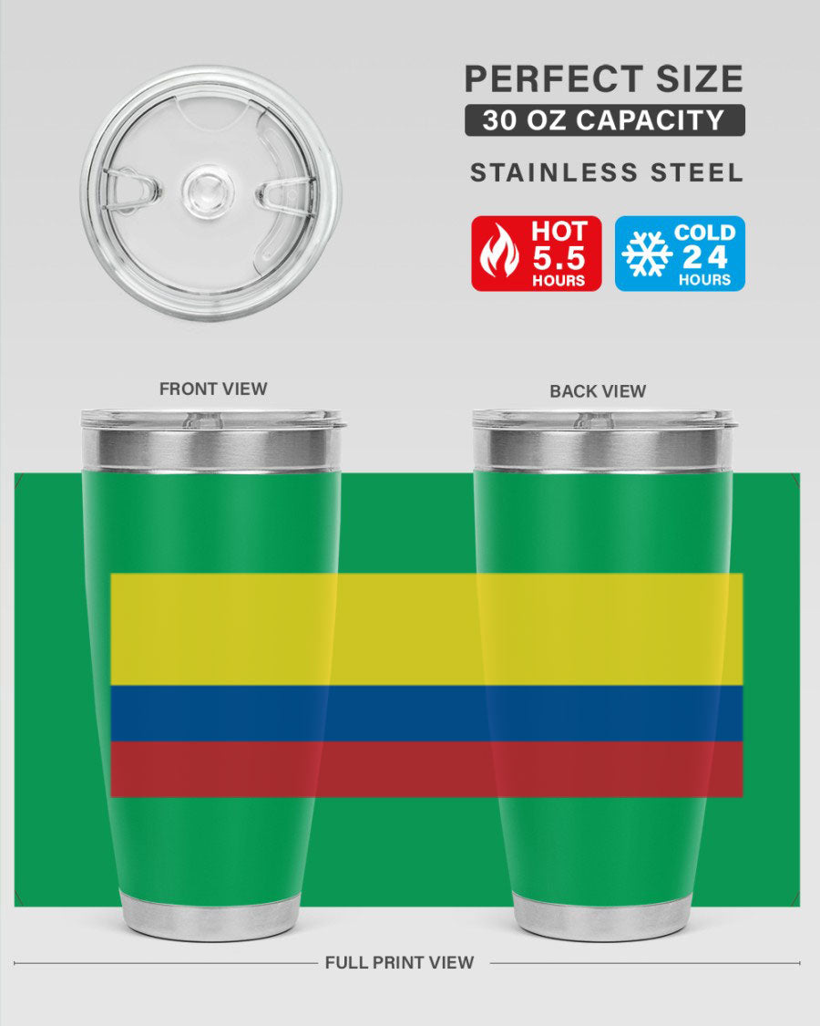 Colombia 161# Tumbler showcasing vibrant colors and double wall vacuum insulation, perfect for hot and cold beverages.