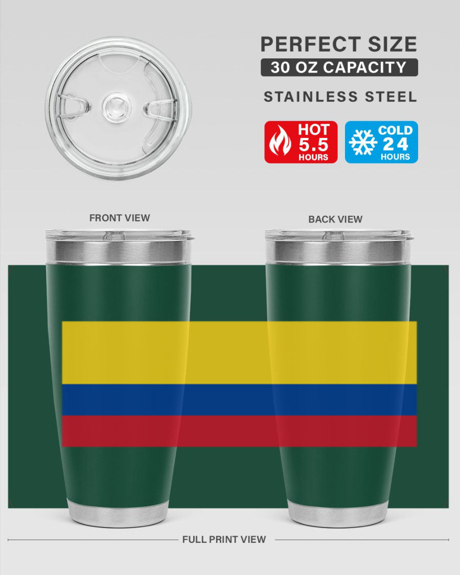 Colombia 161# Tumbler showcasing vibrant colors and double wall vacuum insulation, perfect for hot and cold beverages.
