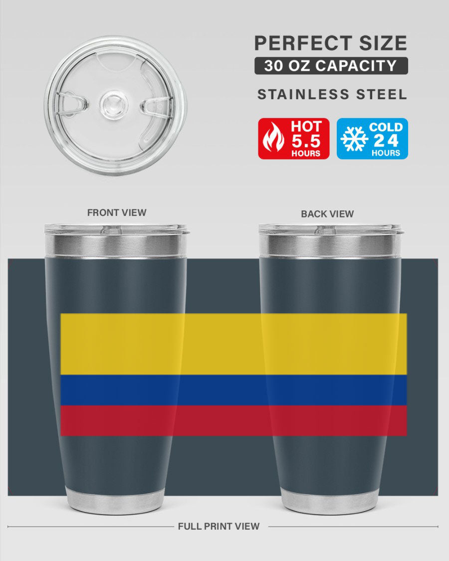 Colombia 161# Tumbler showcasing vibrant colors and double wall vacuum insulation, perfect for hot and cold beverages.