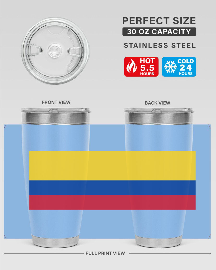 Colombia 161# Tumbler showcasing vibrant colors and double wall vacuum insulation, perfect for hot and cold beverages.