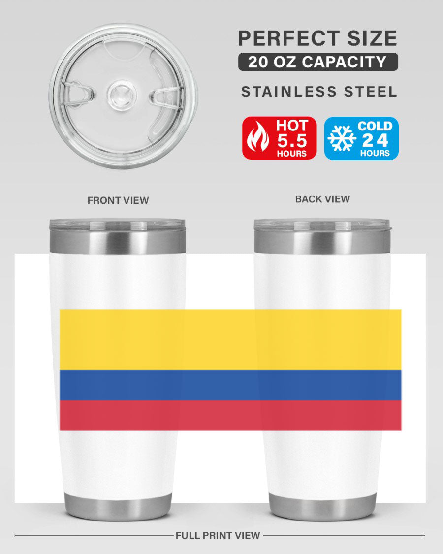 Colombia 161# Tumbler showcasing vibrant colors and double wall vacuum insulation, perfect for hot and cold beverages.