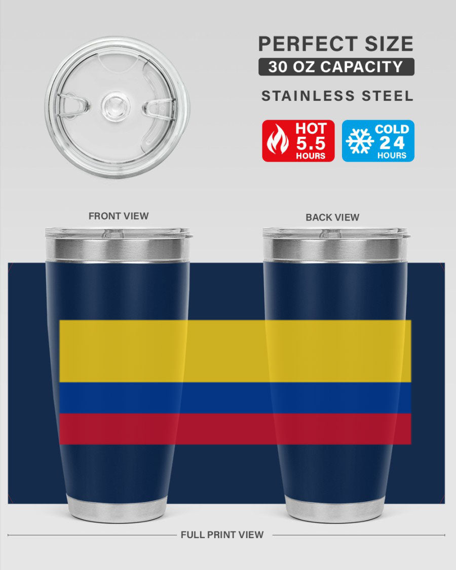 Colombia 161# Tumbler showcasing vibrant colors and double wall vacuum insulation, perfect for hot and cold beverages.