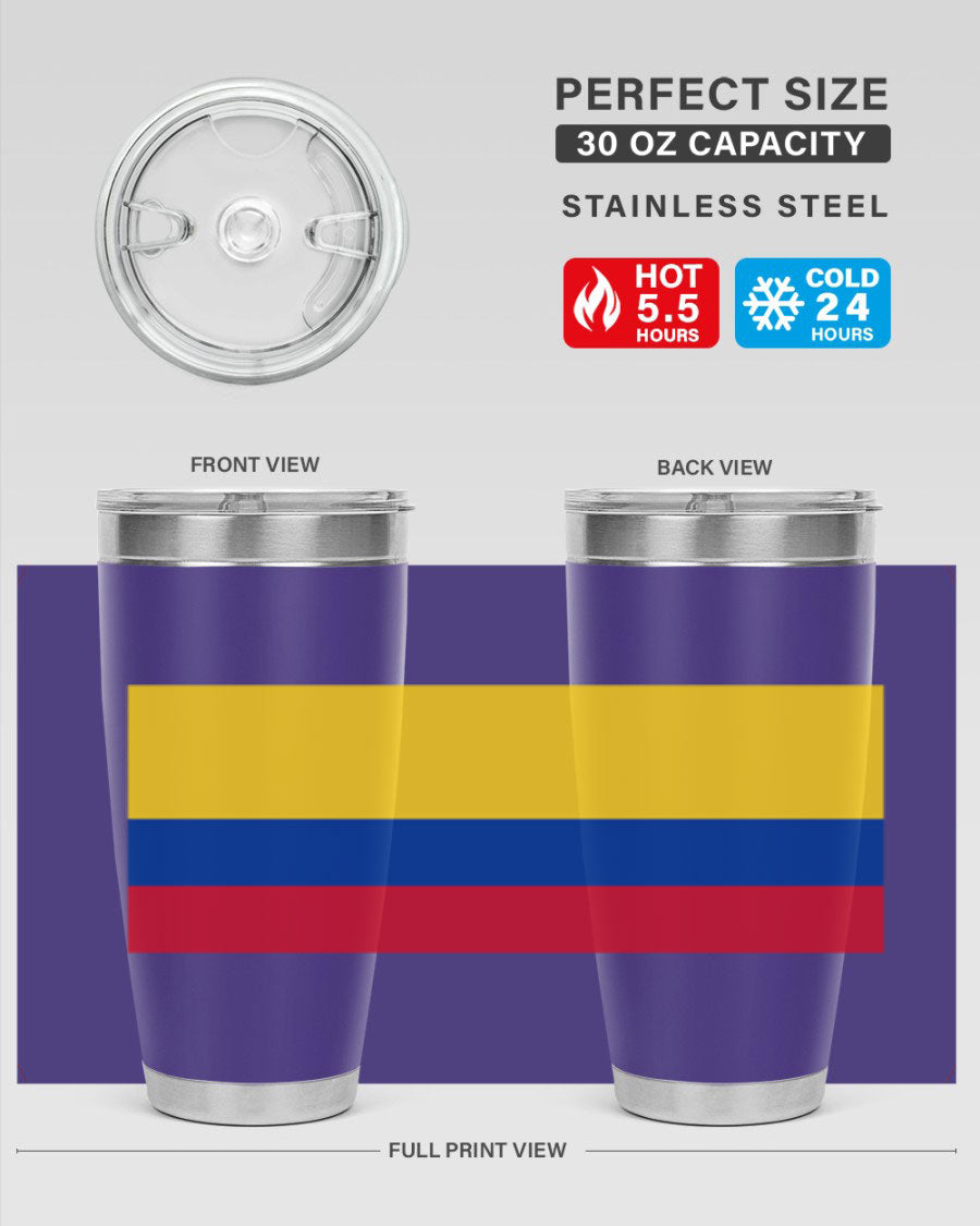 Colombia 161# Tumbler showcasing vibrant colors and double wall vacuum insulation, perfect for hot and cold beverages.