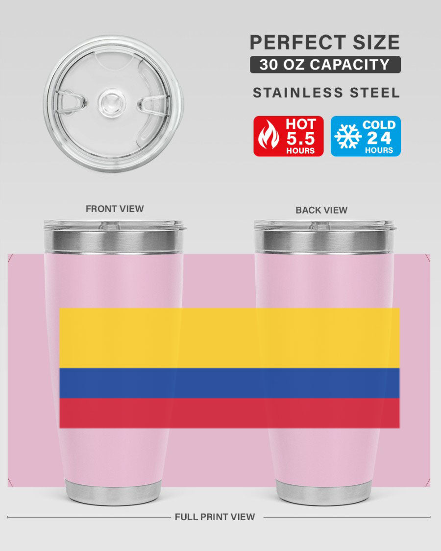 Colombia 161# Tumbler showcasing vibrant colors and double wall vacuum insulation, perfect for hot and cold beverages.