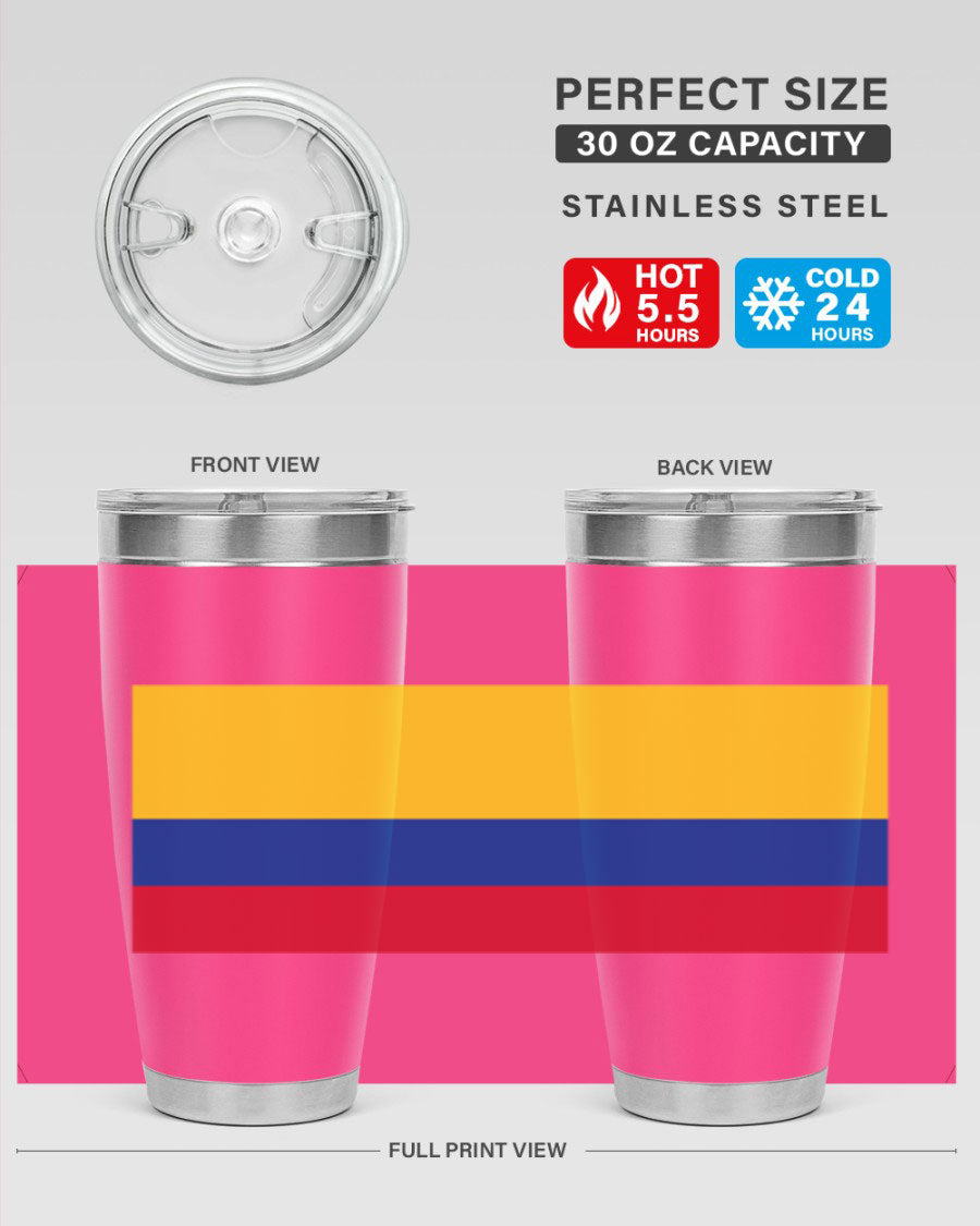 Colombia 161# Tumbler showcasing vibrant colors and double wall vacuum insulation, perfect for hot and cold beverages.