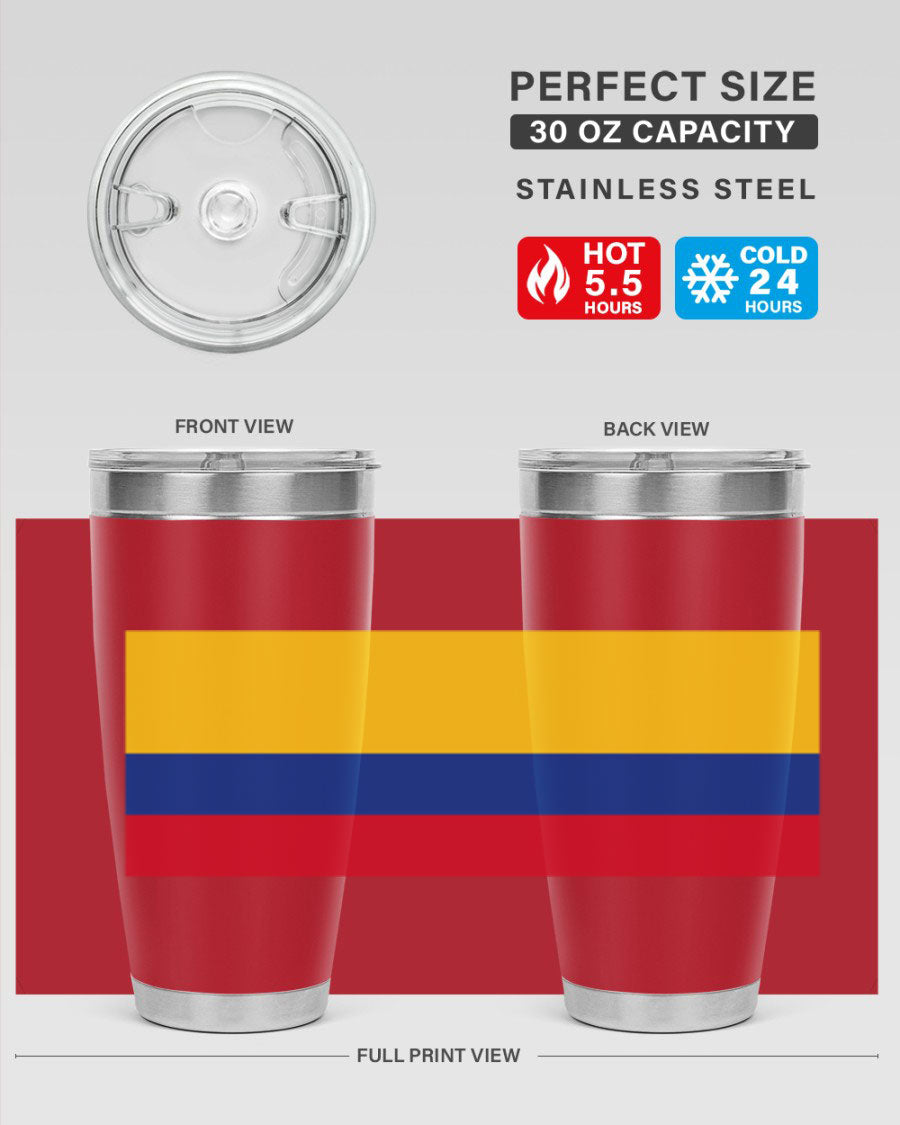 Colombia 161# Tumbler showcasing vibrant colors and double wall vacuum insulation, perfect for hot and cold beverages.