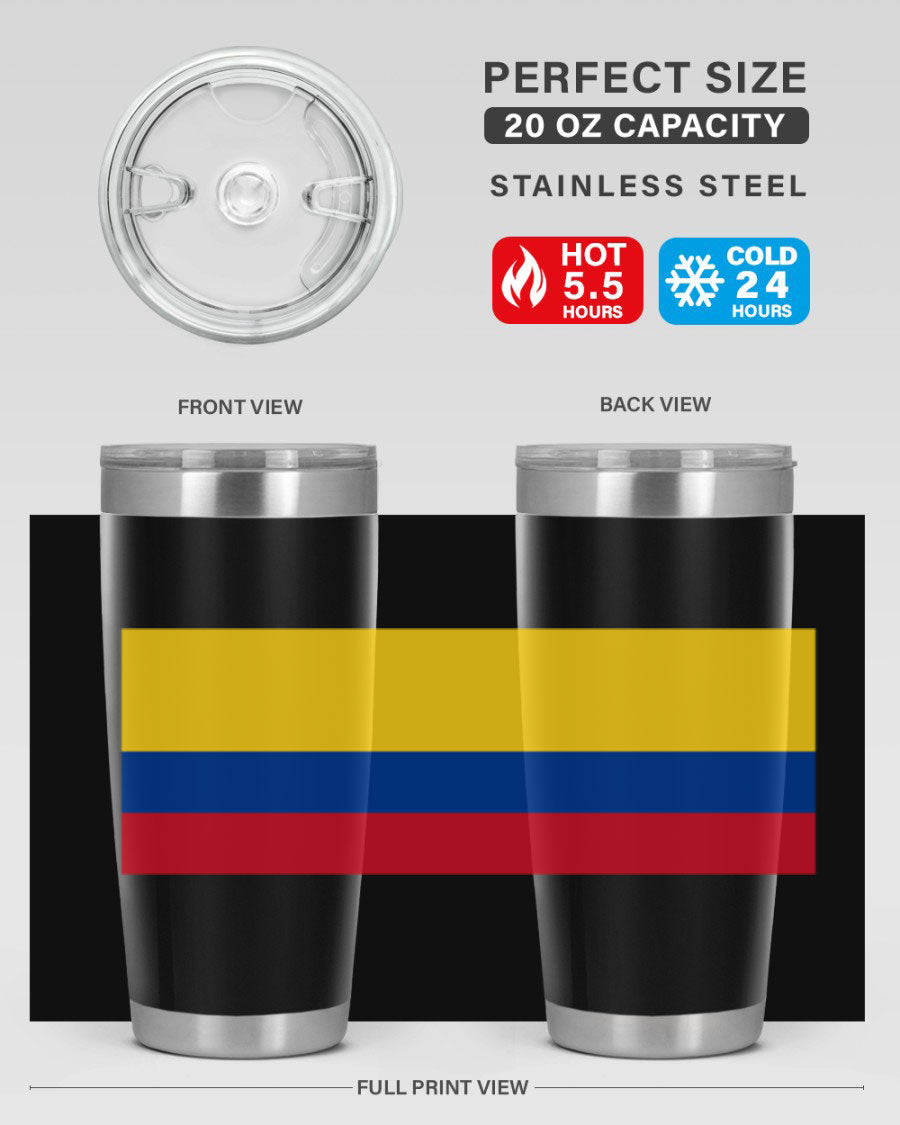Colombia 161# Tumbler showcasing vibrant colors and double wall vacuum insulation, perfect for hot and cold beverages.