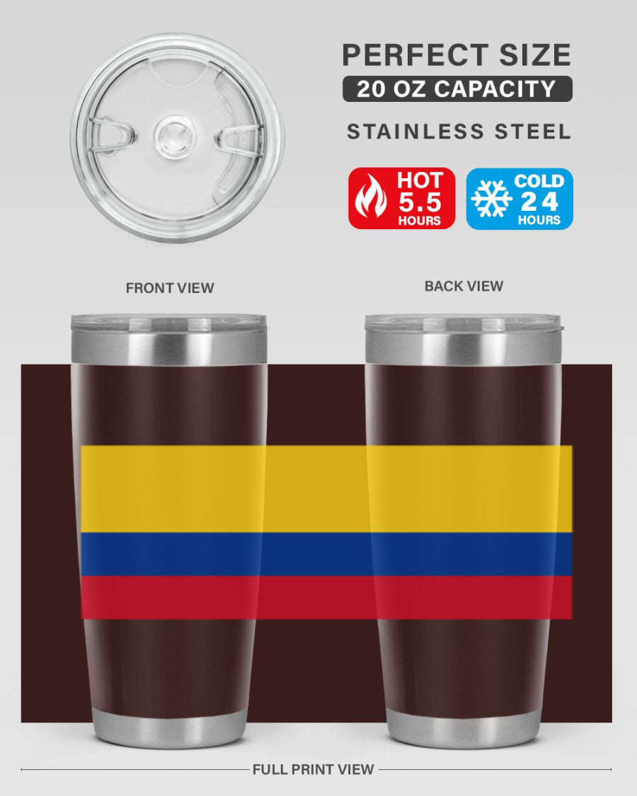Colombia 161# Tumbler showcasing vibrant colors and double wall vacuum insulation, perfect for hot and cold beverages.