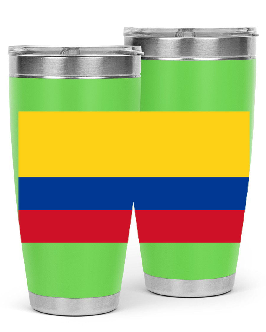 Colombia 161# Tumbler showcasing vibrant colors and double wall vacuum insulation, perfect for hot and cold beverages.