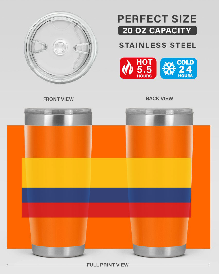 Colombia 161# Tumbler showcasing vibrant colors and double wall vacuum insulation, perfect for hot and cold beverages.