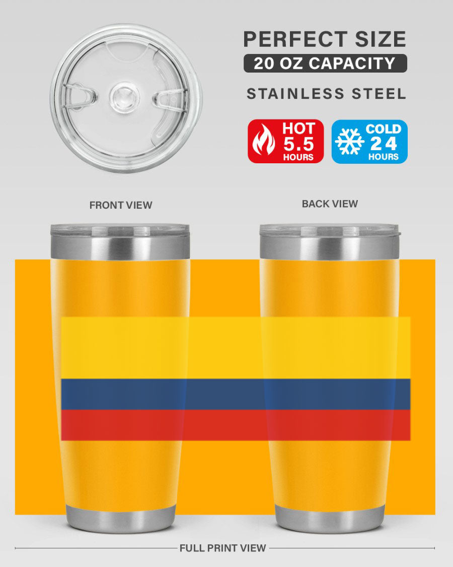 Colombia 161# Tumbler showcasing vibrant colors and double wall vacuum insulation, perfect for hot and cold beverages.