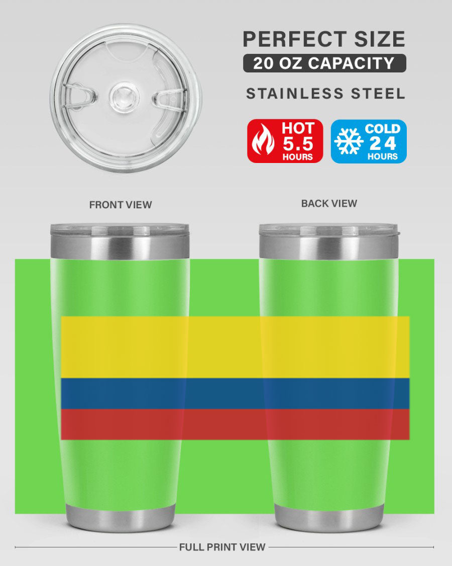 Colombia 161# Tumbler showcasing vibrant colors and double wall vacuum insulation, perfect for hot and cold beverages.