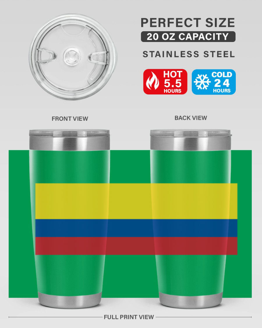 Colombia 161# Tumbler showcasing vibrant colors and double wall vacuum insulation, perfect for hot and cold beverages.