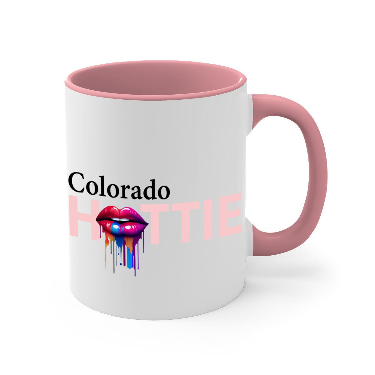Colorado Hottie Mug featuring dripping lips design with a glossy finish and colorful handle.
