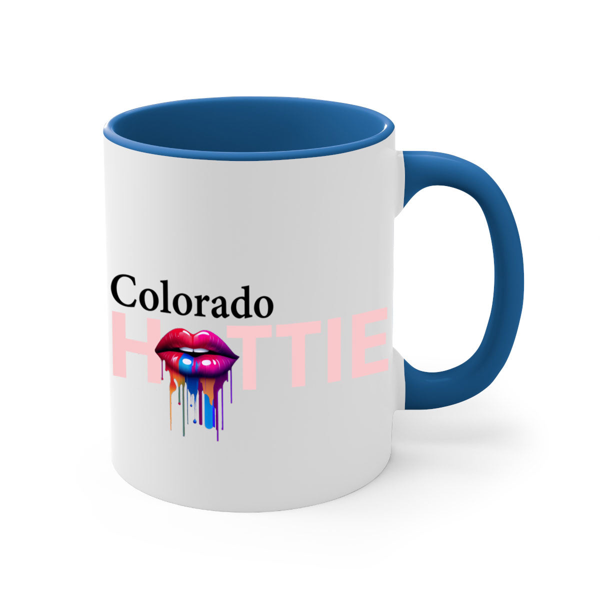 Colorado Hottie Mug featuring dripping lips design with a glossy finish and colorful handle.