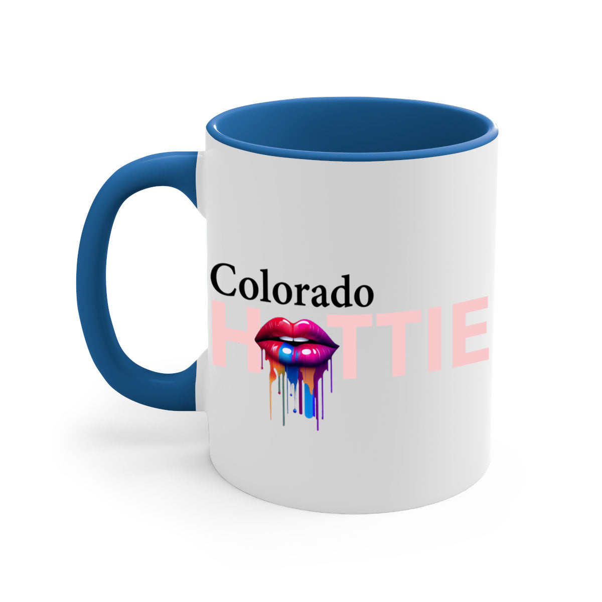 Colorado Hottie Mug featuring dripping lips design with a glossy finish and colorful handle.