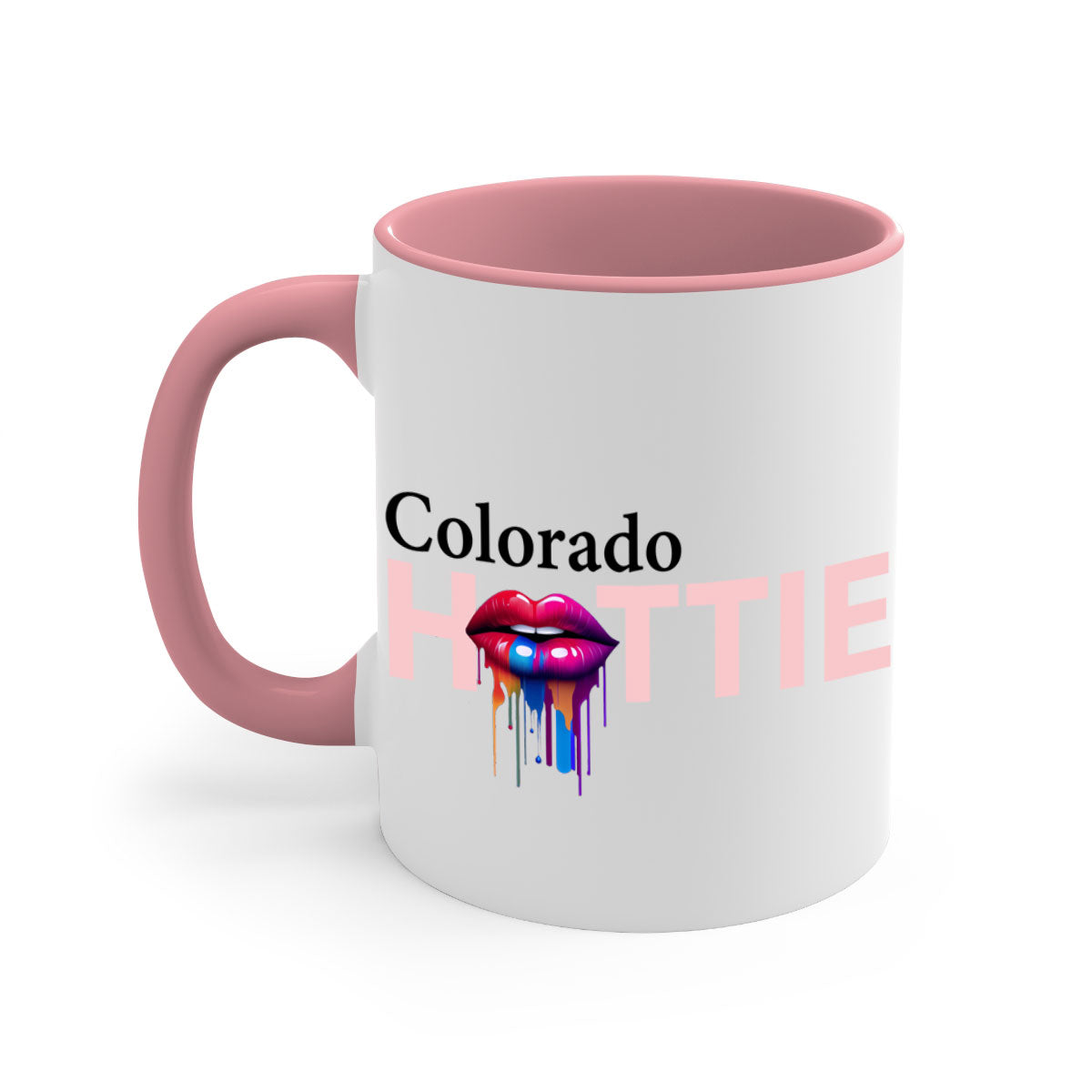 Colorado Hottie Mug featuring dripping lips design with a glossy finish and colorful handle.