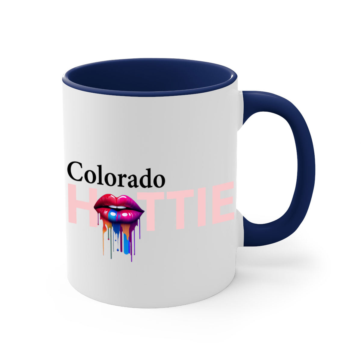 Colorado Hottie Mug featuring dripping lips design with a glossy finish and colorful handle.