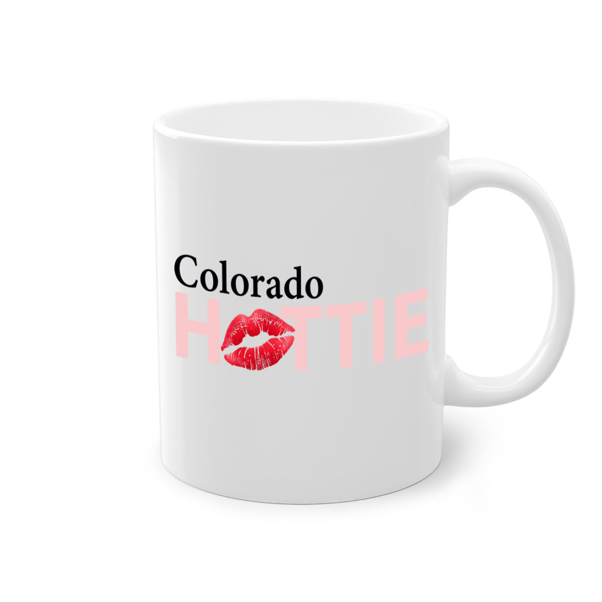 Colorado Hottie With Red Lips Mug featuring a glossy finish and colorful handle, perfect for coffee and tea lovers.