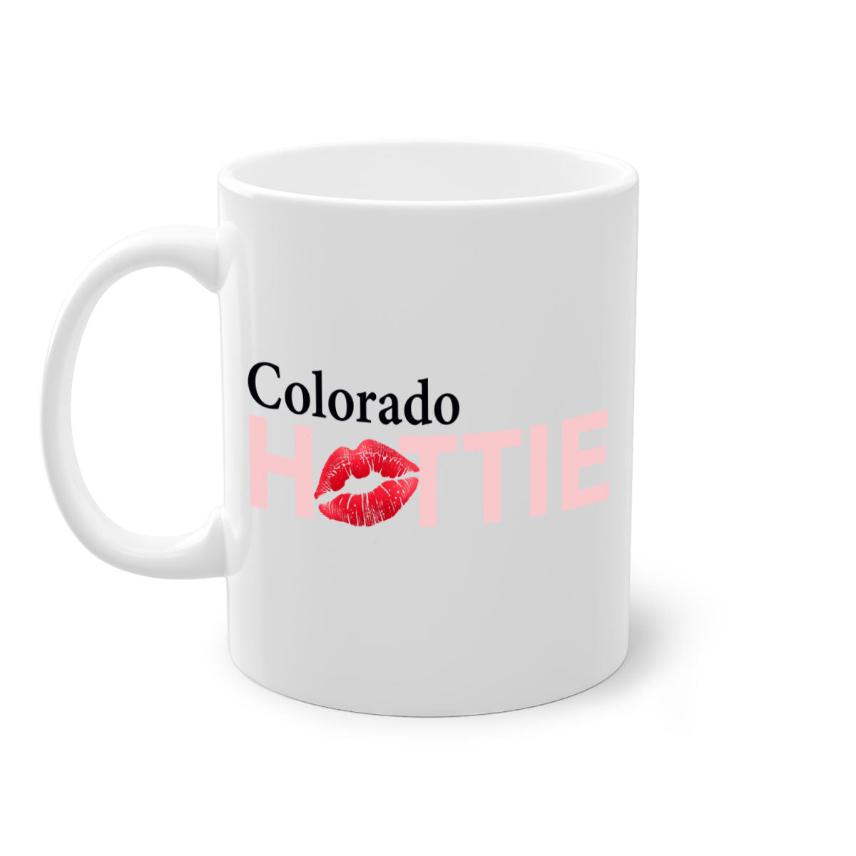 Colorado Hottie With Red Lips Mug featuring a glossy finish and colorful handle, perfect for coffee and tea lovers.