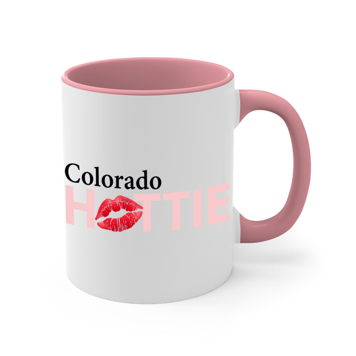 Colorado Hottie With Red Lips Mug featuring a glossy finish and colorful handle, perfect for coffee and tea lovers.