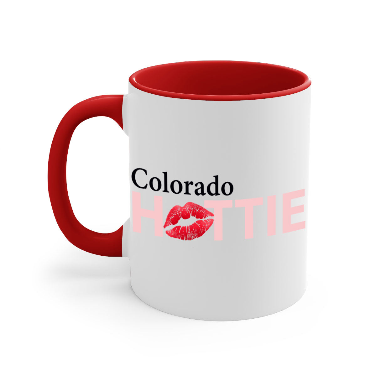 Colorado Hottie With Red Lips Mug featuring a glossy finish and colorful handle, perfect for coffee and tea lovers.