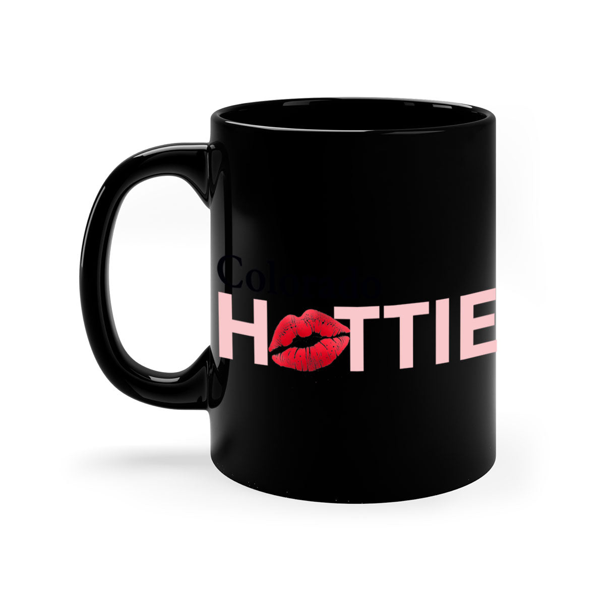 Colorado Hottie With Red Lips Mug featuring a glossy finish and colorful handle, perfect for coffee and tea lovers.