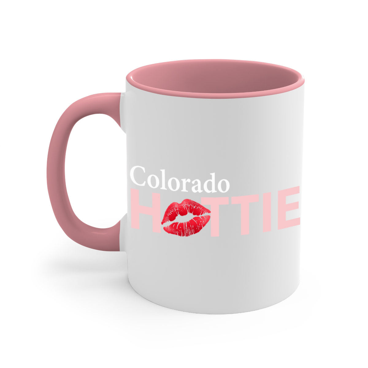 Colorado Hottie With Red Lips Mug featuring a glossy finish and colorful handle, perfect for coffee lovers.