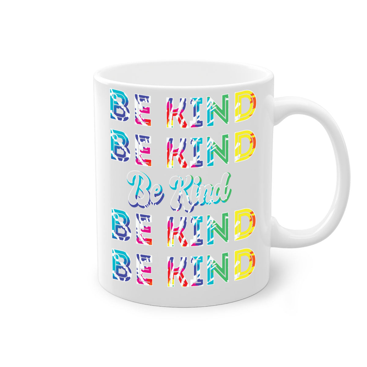 Colorful bekind LGBT mug with a glossy finish, featuring a colored handle and interior, available in multiple colors.