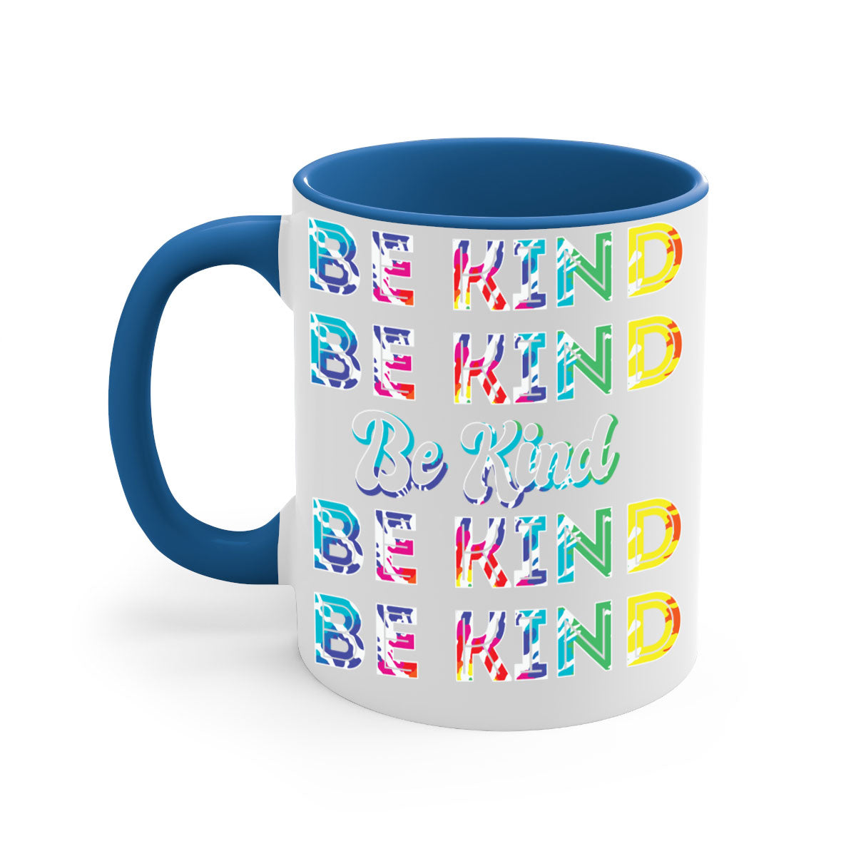 Colorful bekind LGBT mug with a glossy finish, featuring a colored handle and interior, available in multiple colors.